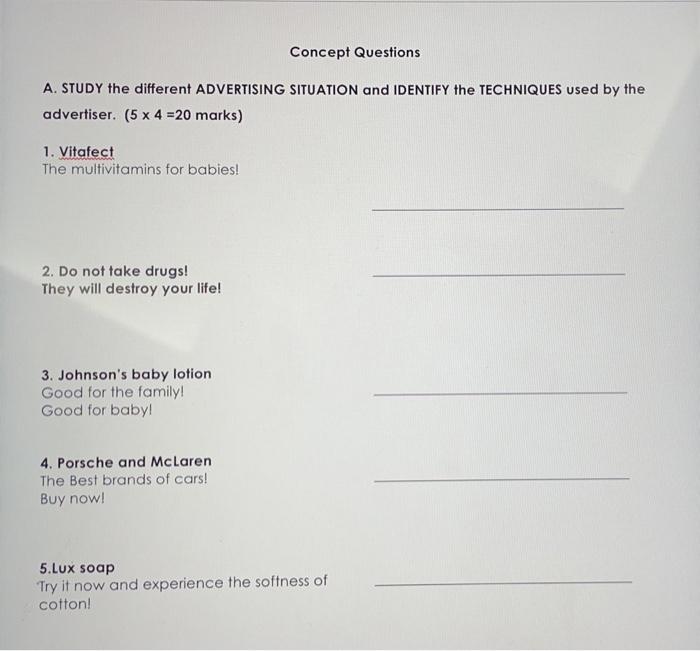 Concept Questions A. STUDY the different