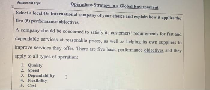 for 10 pages Assignment Topic Operations Strategy