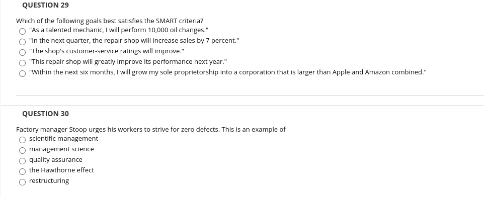 QUESTION 29 Which of the following goals best