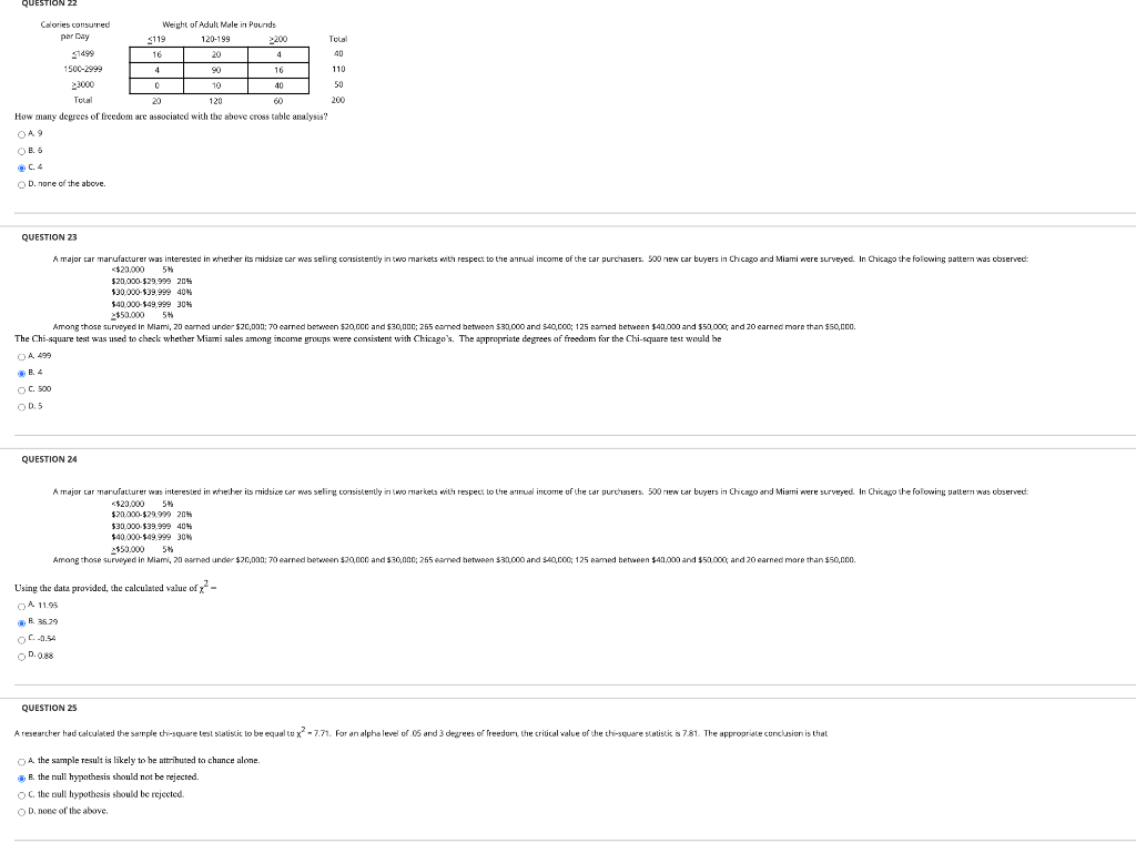 QUESTION 4 Calories consumed Weight of Adult Male