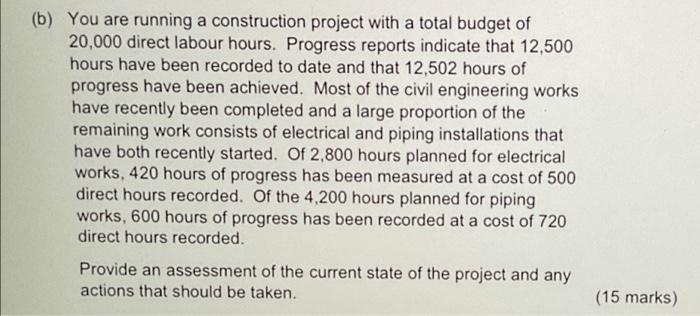 (b) You are running a construction project with a