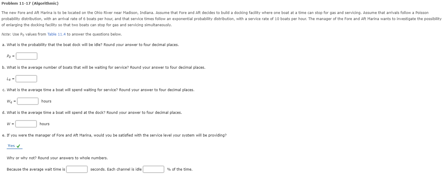 TABLE 11.4 VALUES OF P, FOR MULTIPLE-SERVER