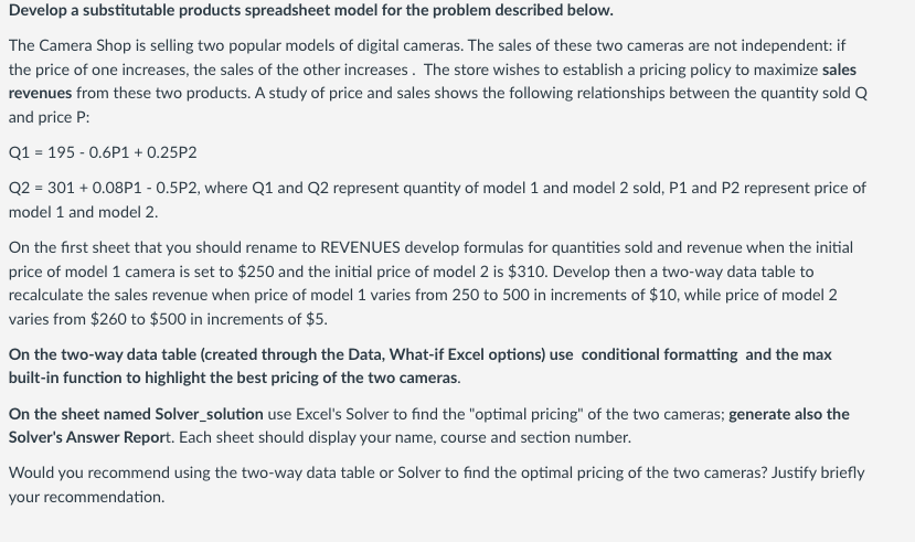 Develop a substitutable products spreadsheet