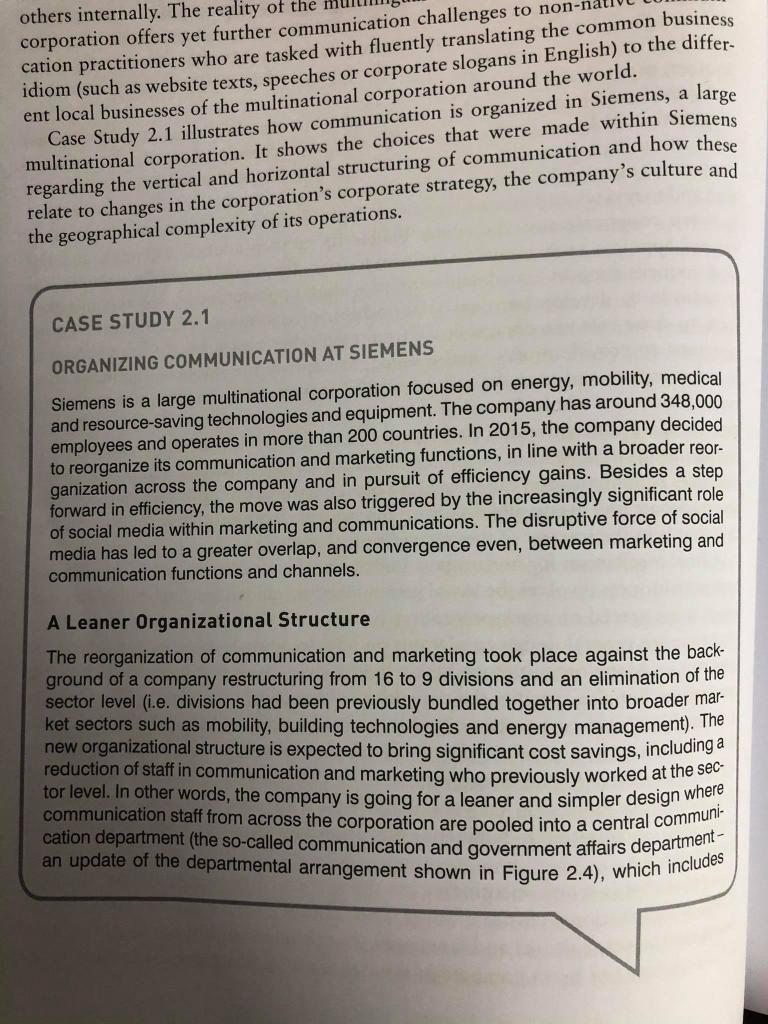 read the case study 2.1 and answer the reflect