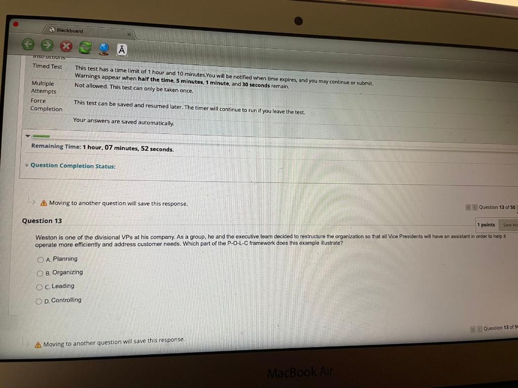 Remaining Time: 1 hour, 07 minutes, 52 seconds.