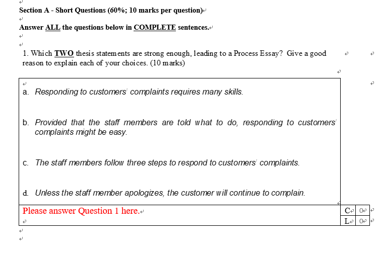Section A - Short Questions (60%; 10 marks per
