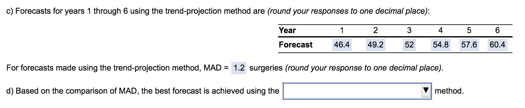 options for D are (trend prediction, exponential