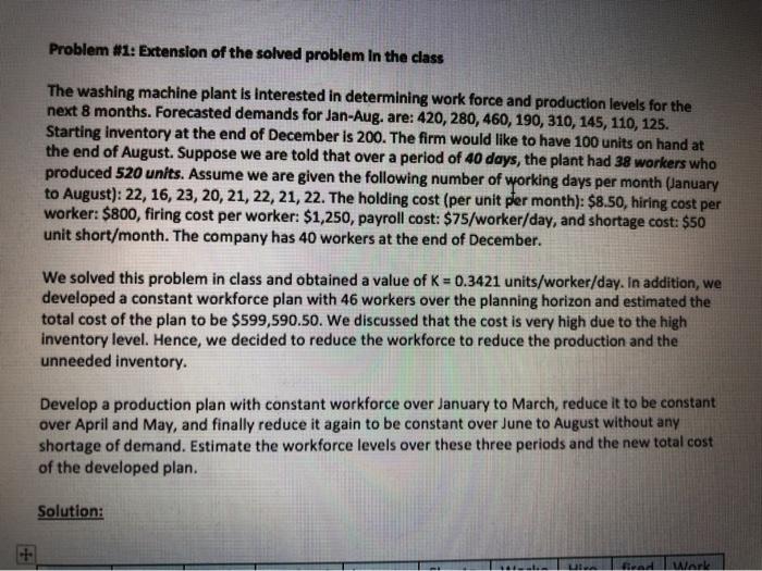 Problem #1: Extension of the solved problem in