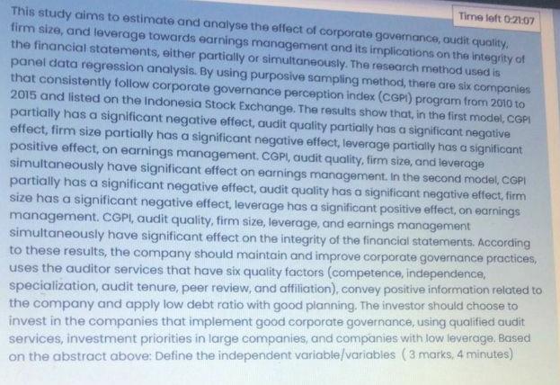 Time left 0 21:07 This study aims to estimate and