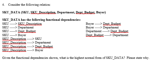 4. Consider the following relation: SKU_DATA