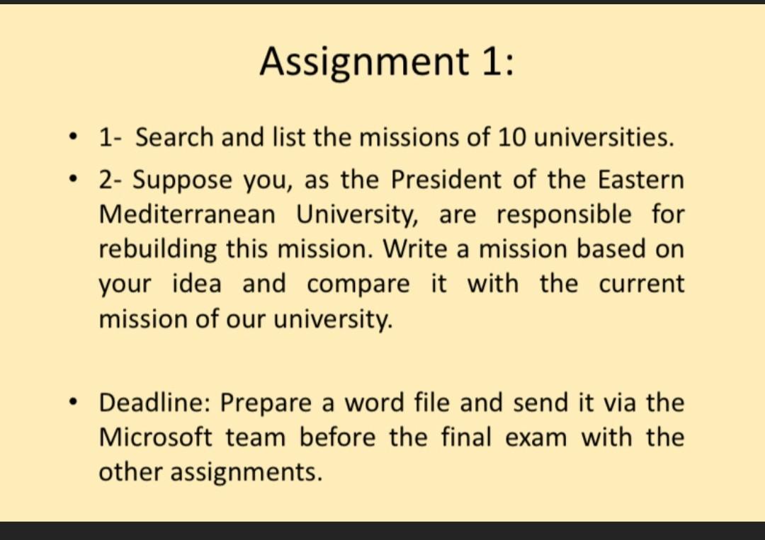 Assignment 1: 1- Search and list the missions of