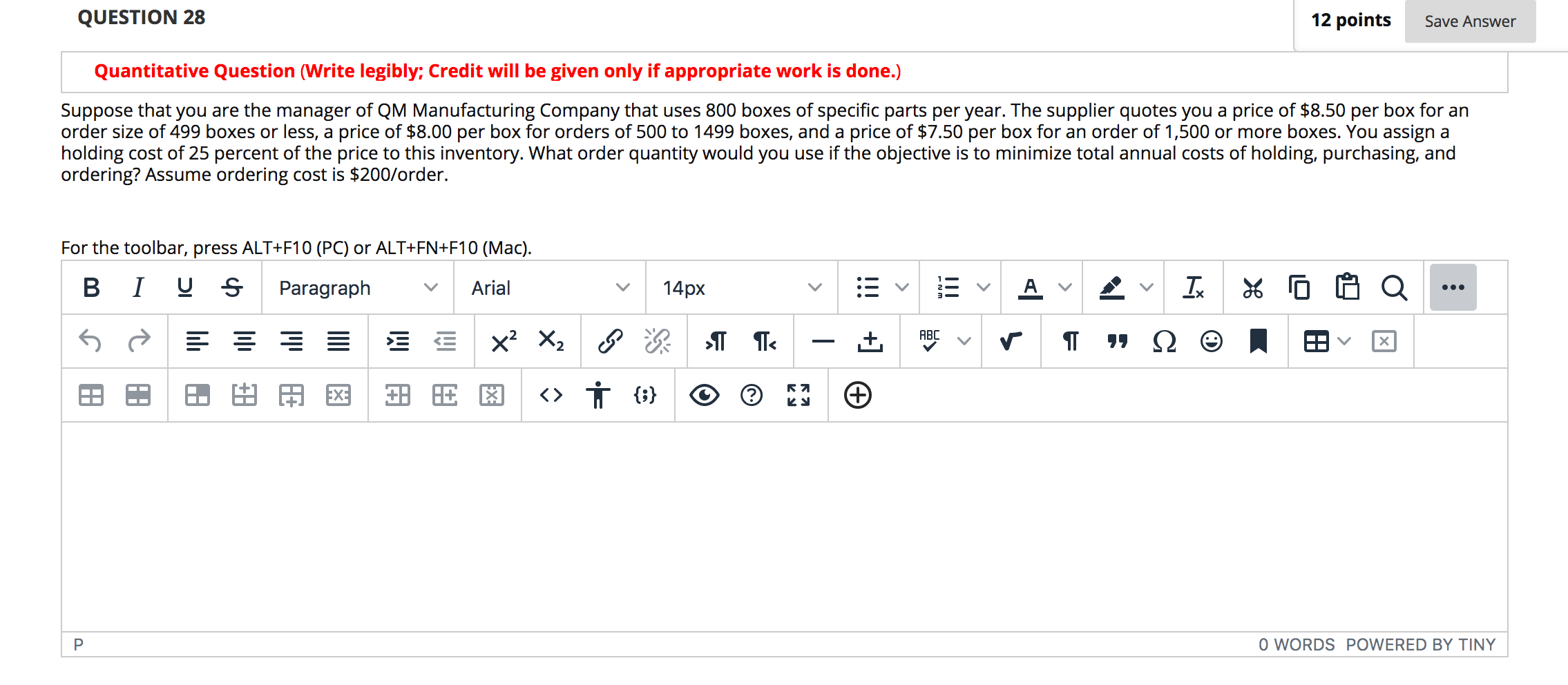 QUESTION 28 12 points Save Answer Quantitative