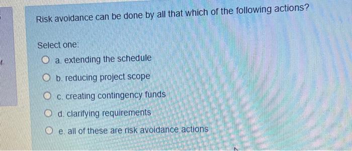 26 Risk avoidance can be done by all that which