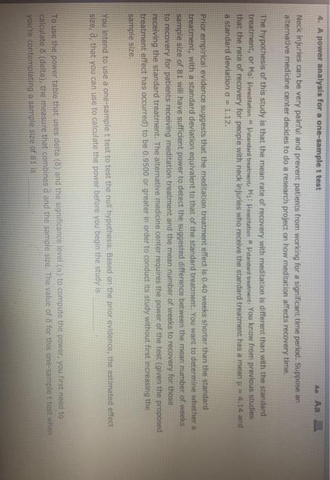 4. A power analysis for a one-sample t test A Aa