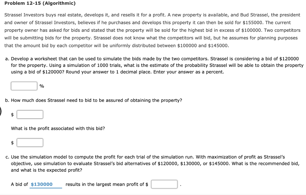 Problem 12-15 (Algorithmic) Strassel Investors