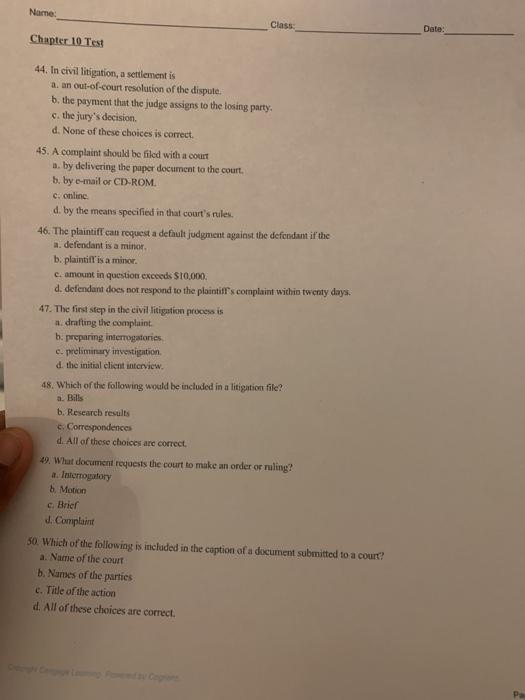 Name: Class Date: Chapter 10 Test 44. In civil