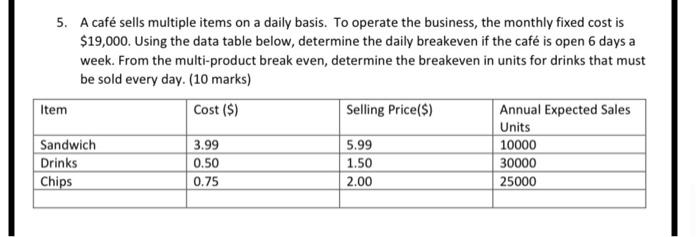 please with formula and details 5. A caf sells
