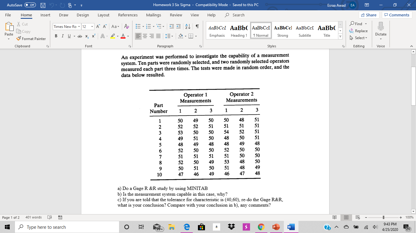 AutoSave Off HOUSE Homework 3 Six Sigma -