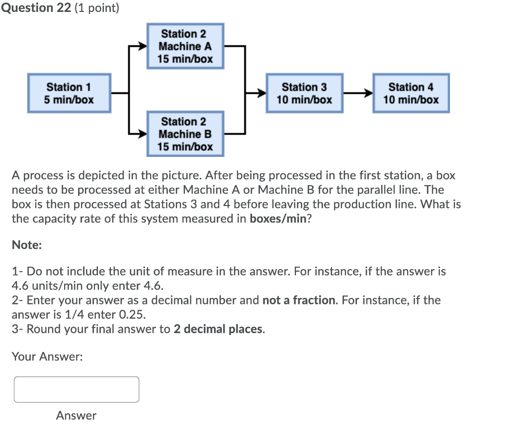Question 22 (1 point) Station 2 Machine A 15