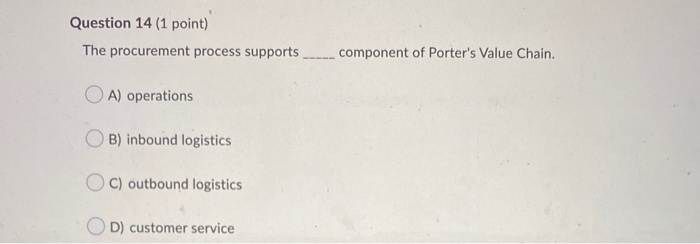 Question 14 (1 point) The procurement process