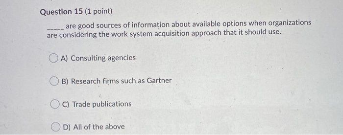 Question 14 (1 point) The procurement process