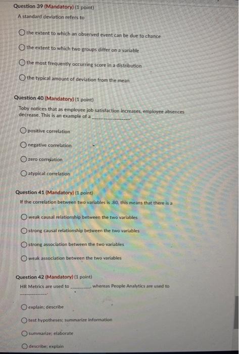 Question 39 (Mandatory) (1 point) A standard