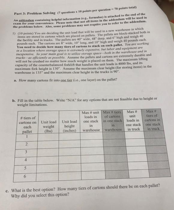 Part 3: Problem Solving questions x 10 points per