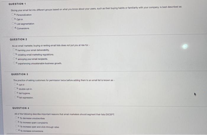 QUESTION 1 Slicing your emalistinto different