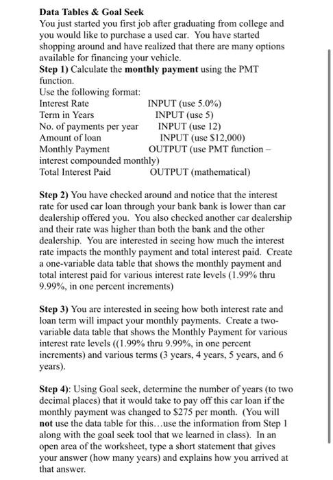 Data Tables & Goal Seek You just started you