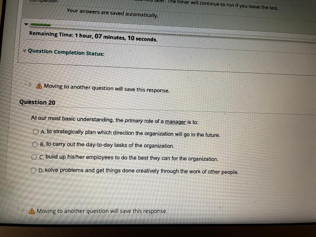 AMoving to another question will save this