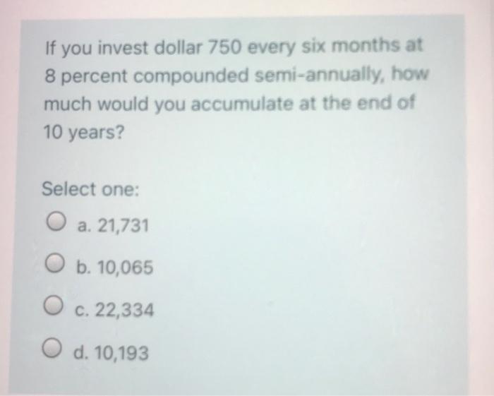 The present value of a single future sum: Select