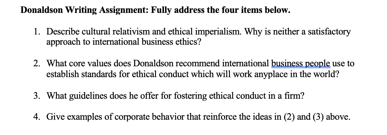 Donaldson Writing Assignment: Fully address the