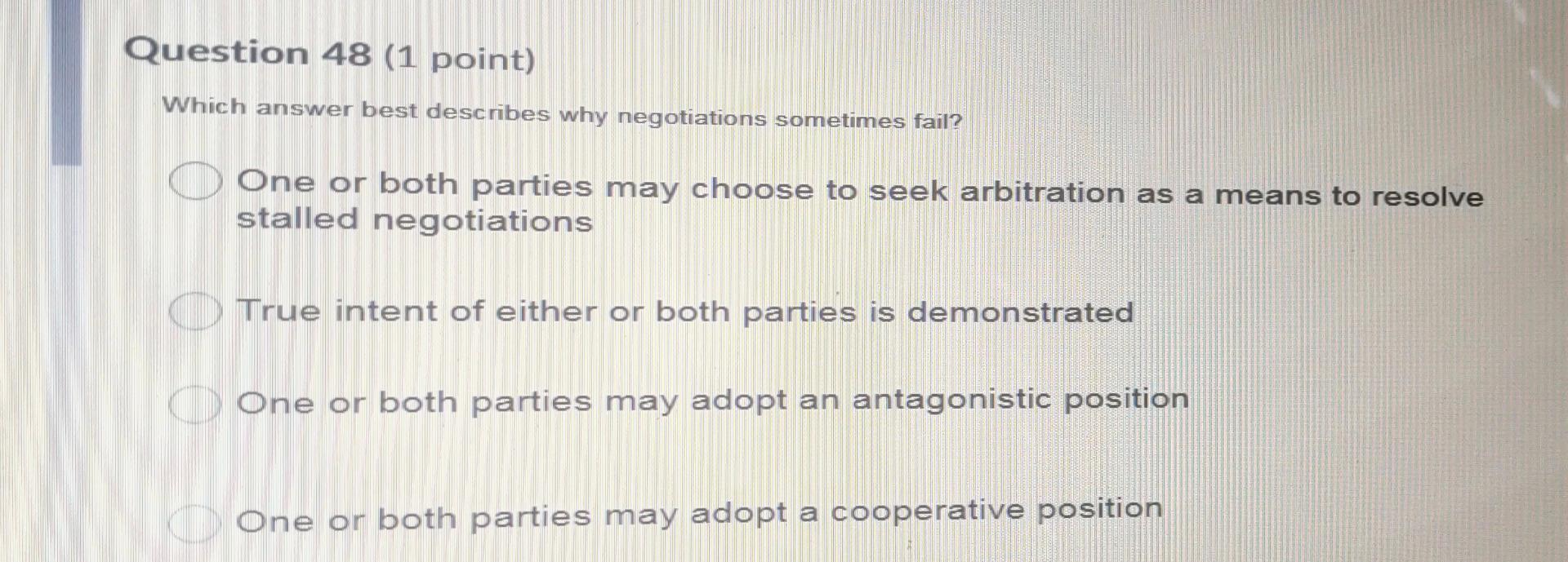 Question 48 (1 point) Which answer best describes