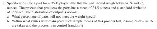 1. Specifications for a part for a DVD player