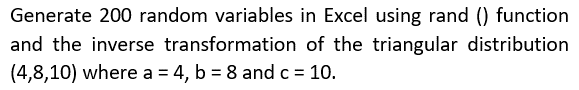 Generate 200 random variables in Excel using rand