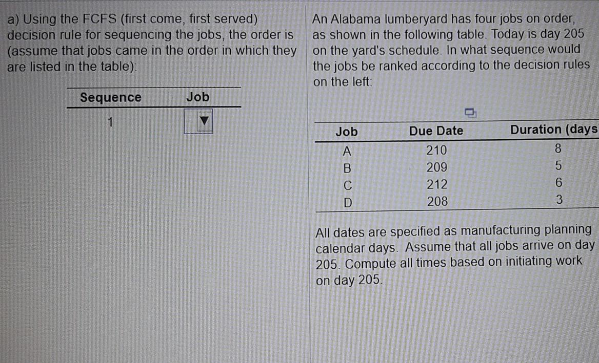 please help me solve a) Using the FCFS (first