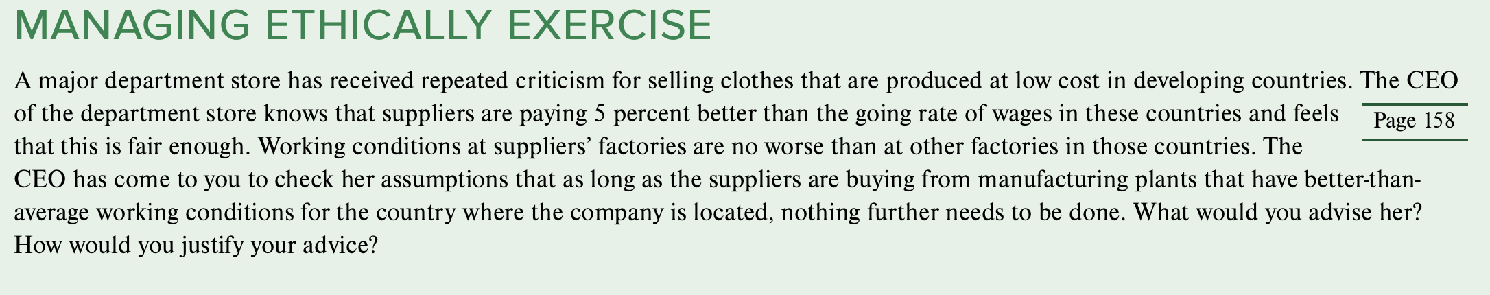 MANAGING ETHICALLY EXERCISE A major department