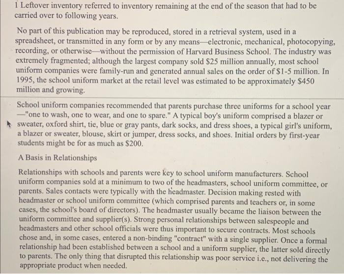 Projected leftover inventoryl and working capital