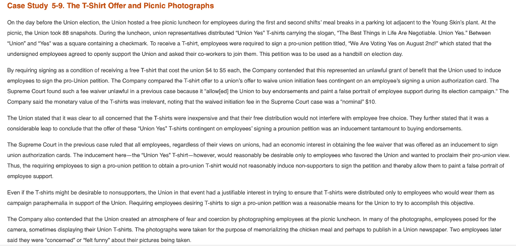 Case Study 5-9. The T-Shirt Offer and Picnic