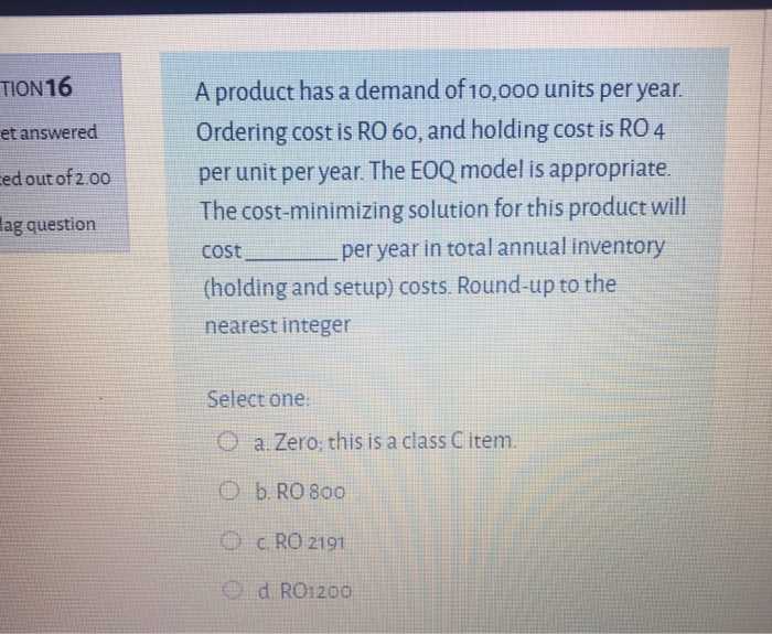 TION 16 et answered ced out of 2.00 A product has