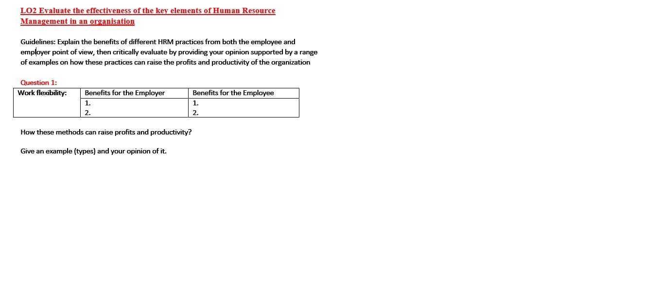 LO2 Evaluate the effectiveness of the key