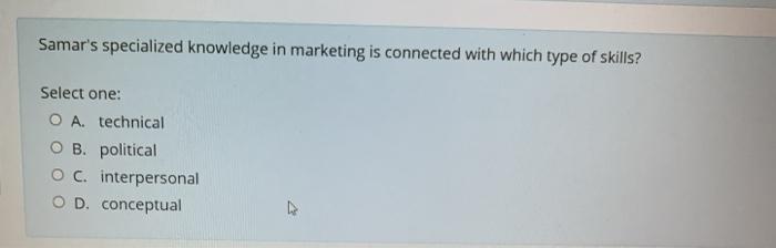 Samar's specialized knowledge in marketing is