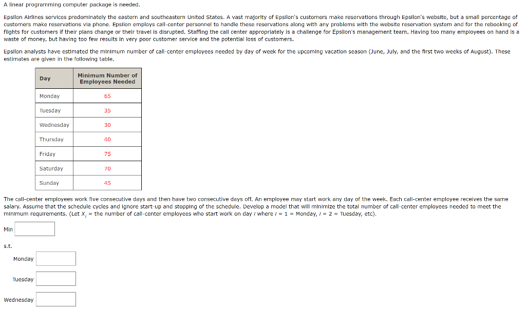 A linear programming computer package is needed.