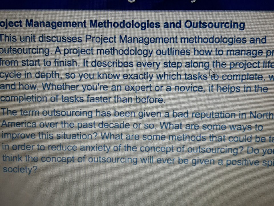 oject Management Methodologies and Outsourcing