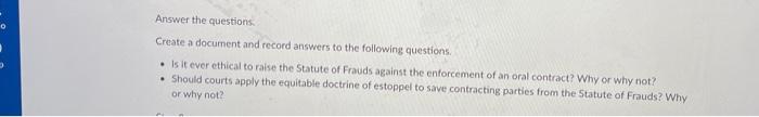 Answer the questions Create a document and record