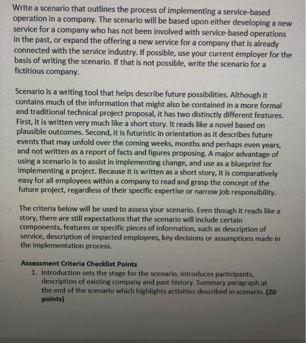 Write a scenario that outlines the process of