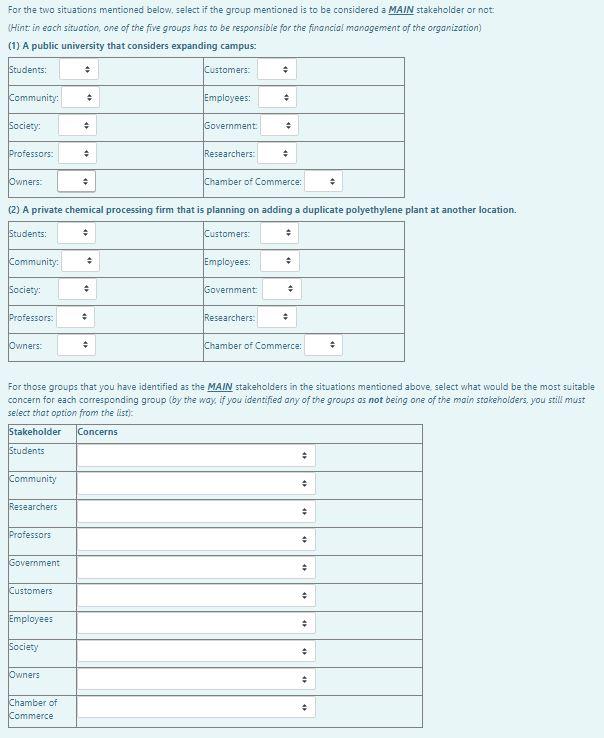 For the two situations mentioned below, select if