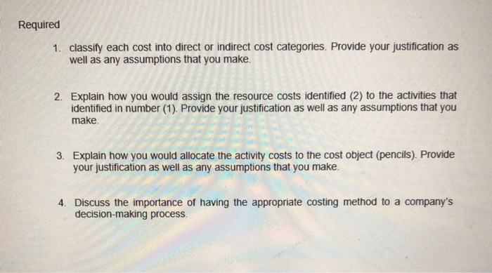Required 1. classy each cost into direct or