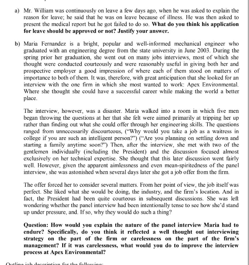 Scenario based questions: a) Mr. William was