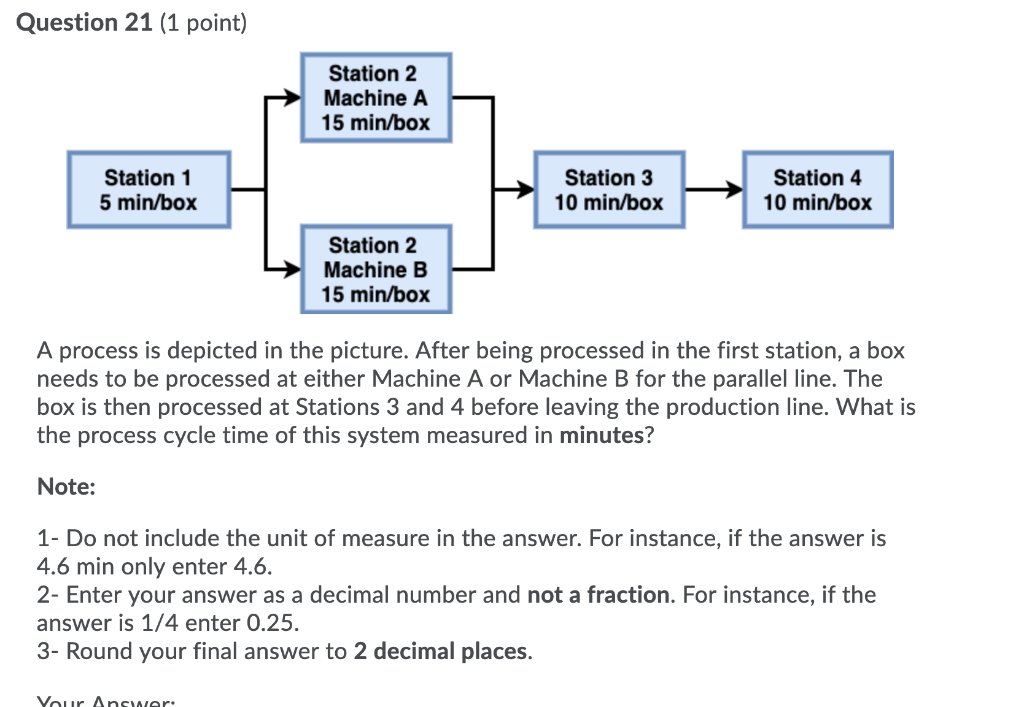 Question 21 (1 point) Station 2 Machine A 15